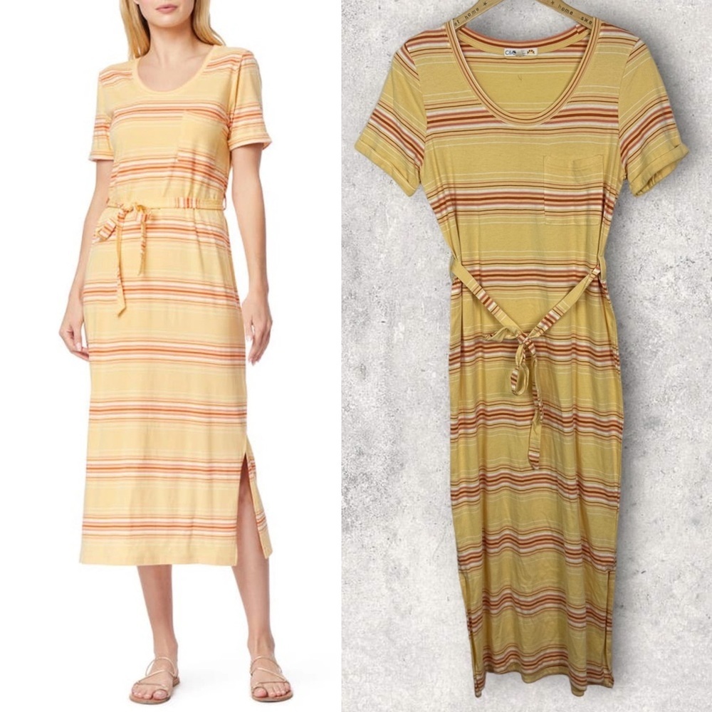 NEW Nordstrom Abigail Belted Midi T-Shirt Dress Sun Stripe Maxi Size Small C&C S